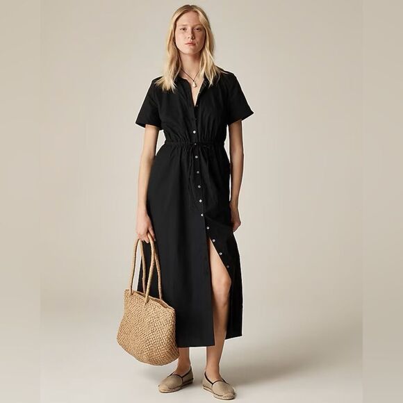 NWT J CREW Cerise shirtdress in cotton poplin in black - Picture 2 of 8